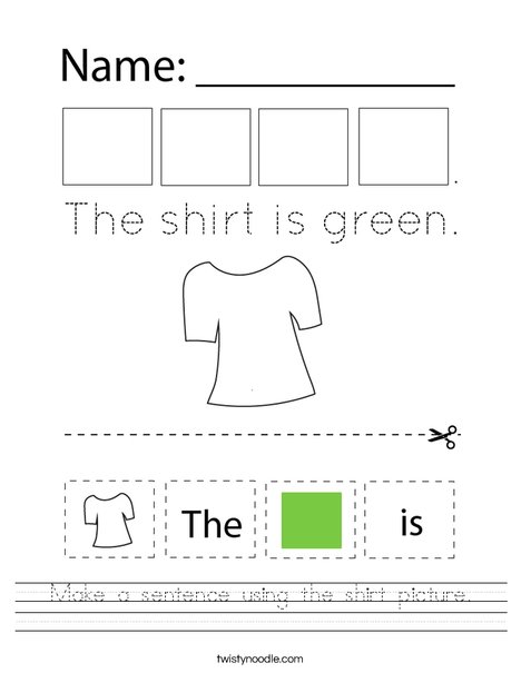 Make a sentence using the shirt picture. Worksheet