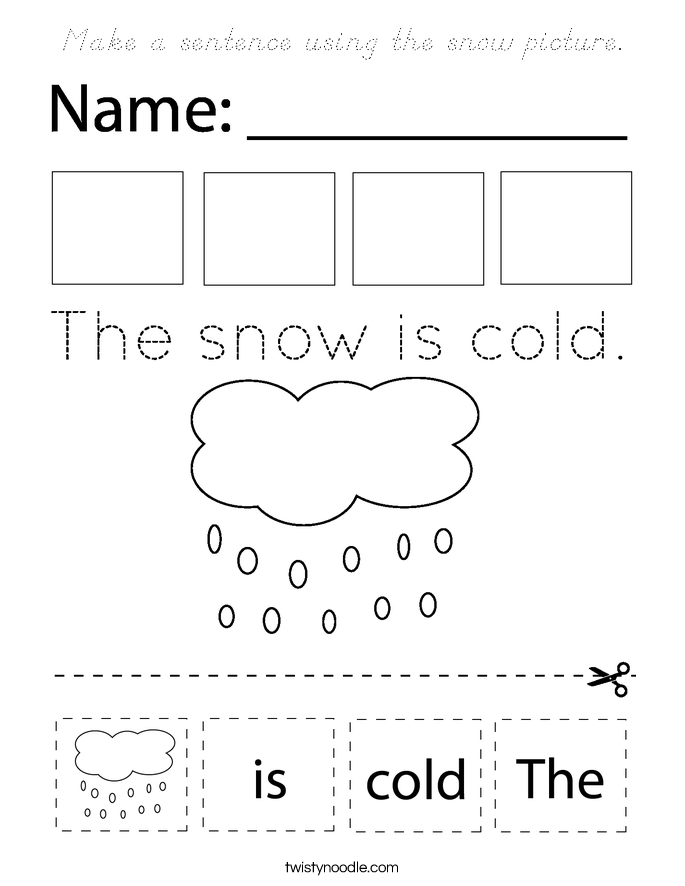 Make a sentence using the snow picture. Coloring Page
