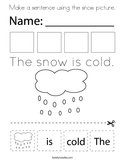 Make a sentence using the snow picture Coloring Page