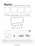 Make a sentence using the snow picture Handwriting Sheet