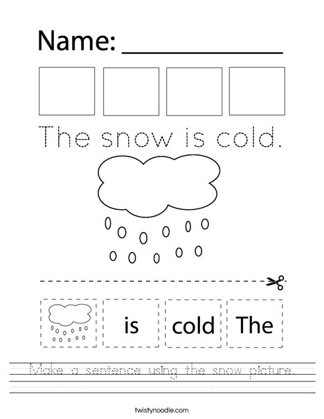 Make a sentence using the snow picture. Worksheet