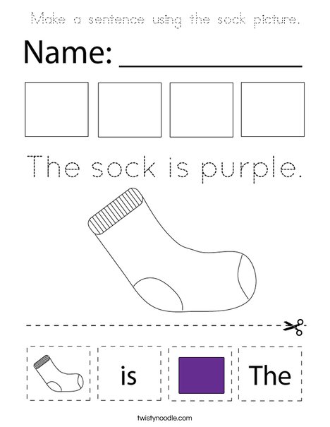 Make a sentence using the sock picture. Coloring Page