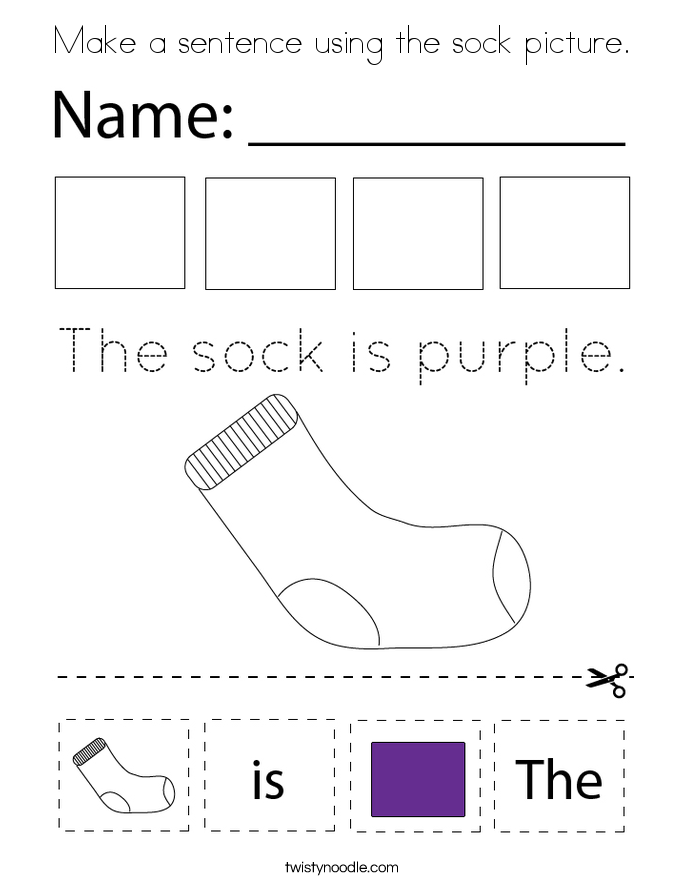 Make a sentence using the sock picture. Coloring Page