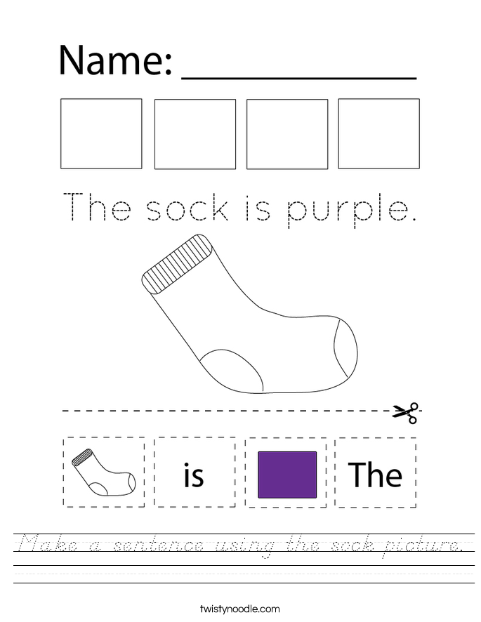 Make a sentence using the sock picture. Worksheet