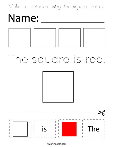 Make a sentence using the square picture. Coloring Page