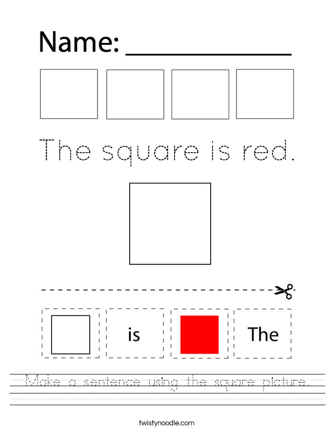 Make a sentence using the square picture. Worksheet