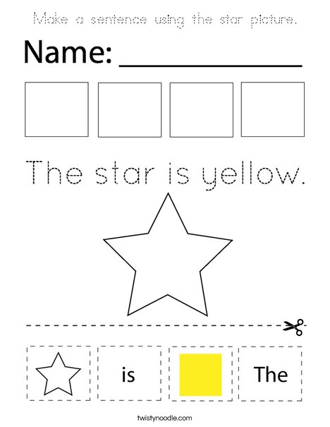 Make a sentence using the star picture. Coloring Page