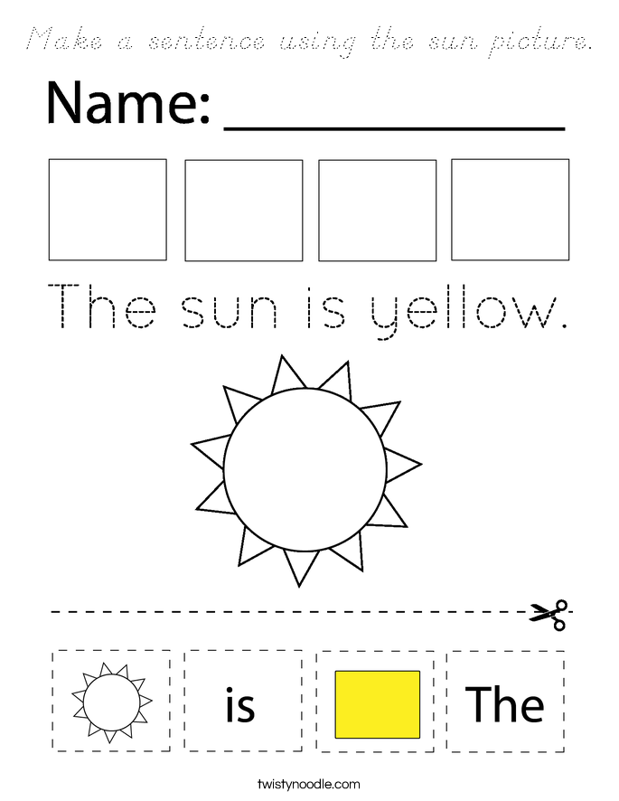 Make a sentence using the sun picture. Coloring Page