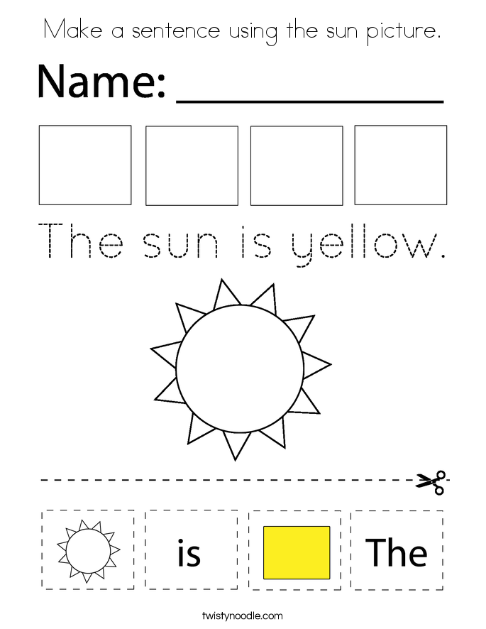 Make a sentence using the sun picture. Coloring Page