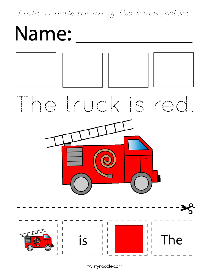 Make a sentence using the truck picture. Coloring Page