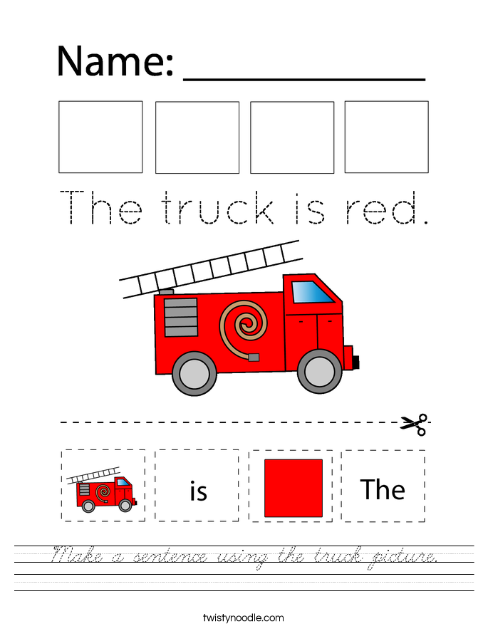 Make a sentence using the truck picture. Worksheet