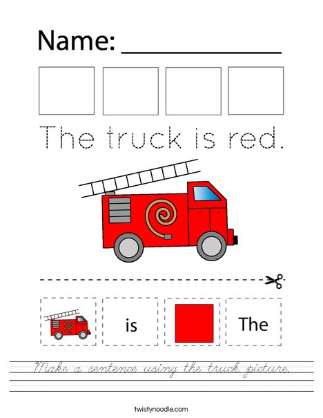 Make a sentence using the truck picture. Worksheet