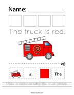Make a sentence using the truck picture Handwriting Sheet
