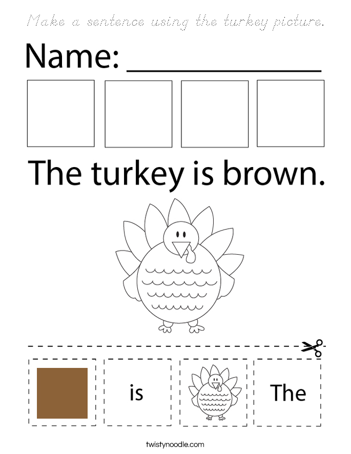 Make a sentence using the turkey picture. Coloring Page