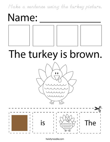 Make a sentence using the turkey picture. Coloring Page