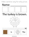 Make a sentence using the turkey picture. Coloring Page