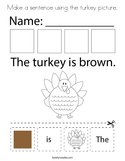 Make a sentence using the turkey picture Coloring Page