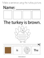 Make a sentence using the turkey picture Coloring Page