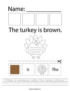 Make a sentence using the turkey picture Handwriting Sheet