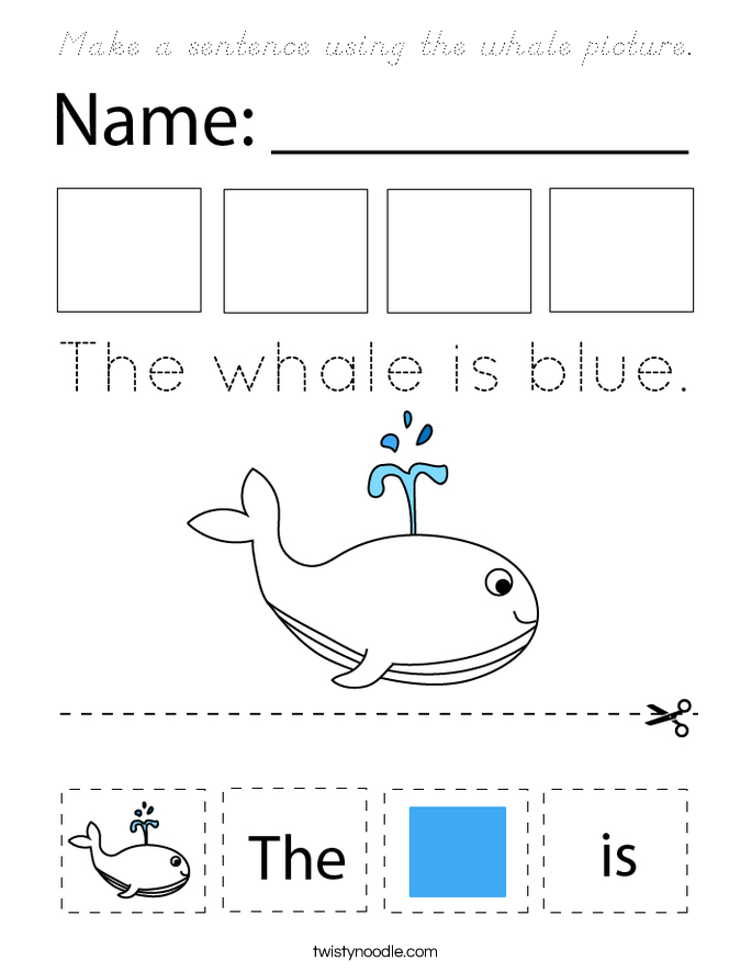 Make a sentence using the whale picture. Coloring Page
