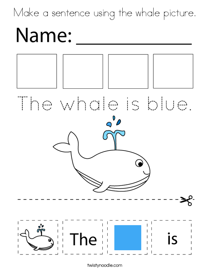 Make a sentence using the whale picture. Coloring Page