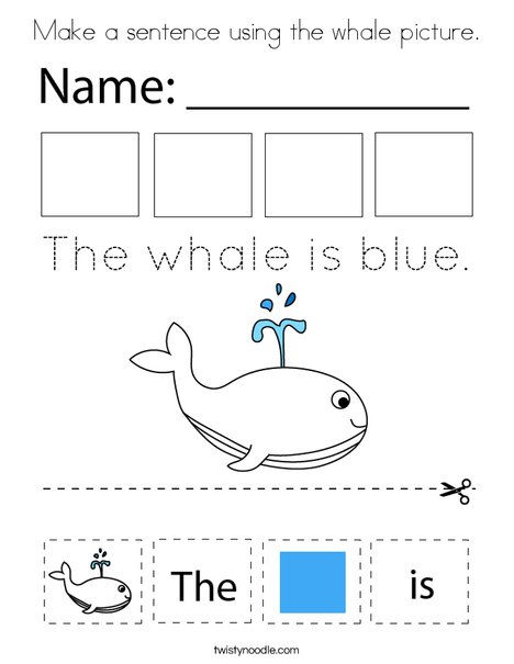 Make a sentence using the whale picture. Coloring Page