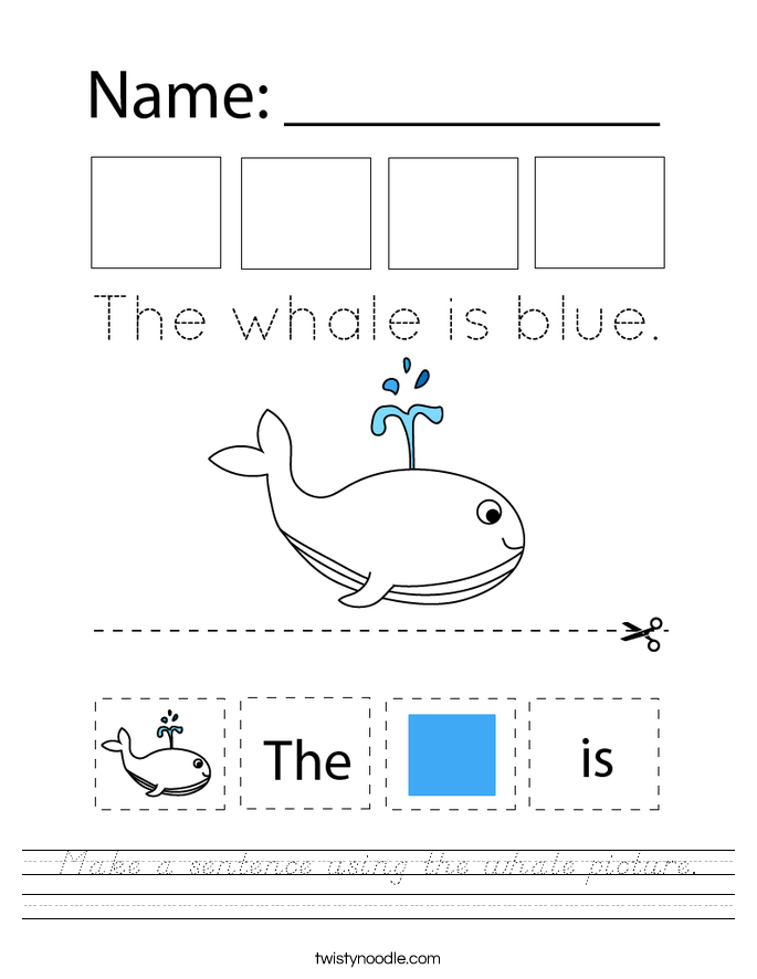 Make a sentence using the whale picture. Worksheet