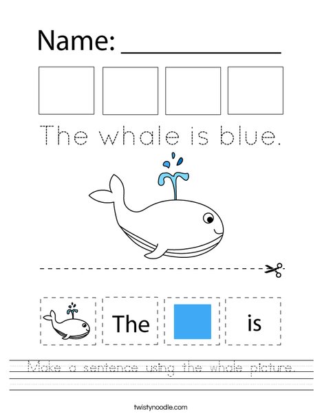 Make a sentence using the whale picture. Worksheet