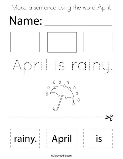 Make a sentence using the word April. Coloring Page