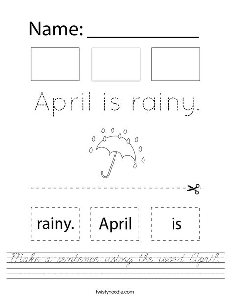 Make a sentence using the word April. Worksheet