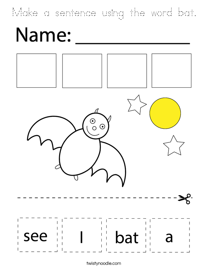 Make a sentence using the word bat Coloring Page - Tracing - Twisty Noodle