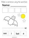 Make a sentence using the word bat. Coloring Page