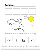 Make a sentence using the word bat Handwriting Sheet