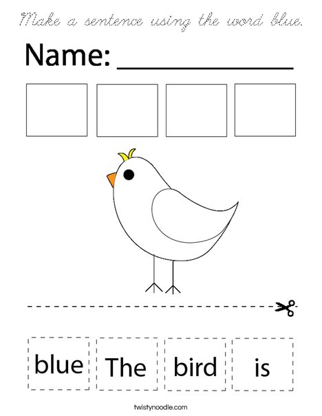 Make a sentence using the word blue. Coloring Page