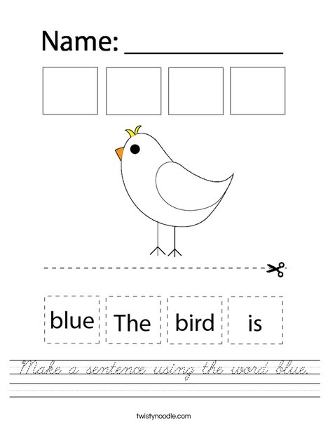 Make a sentence using the word blue. Worksheet