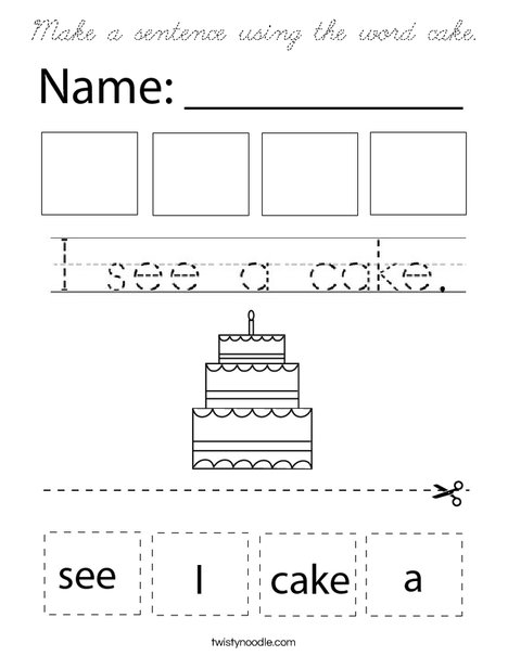 Make a sentence using the word cake. Coloring Page