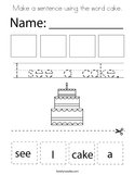 Make a sentence using the word cake Coloring Page