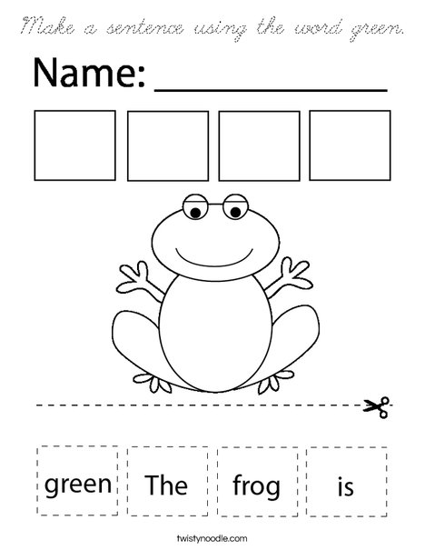 Make a sentence using the word green. Coloring Page