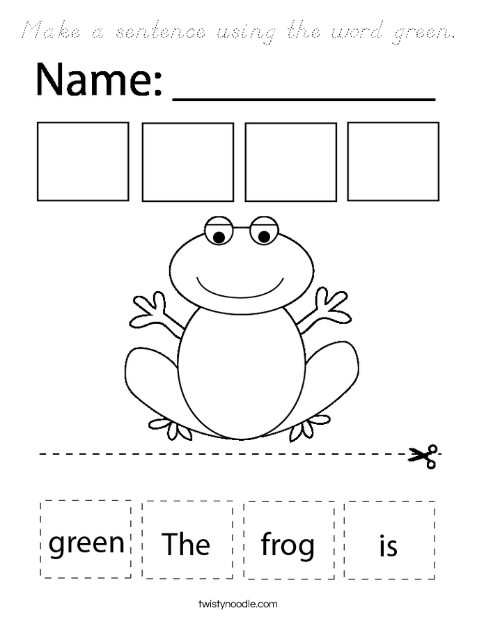 Make a sentence using the word green. Coloring Page