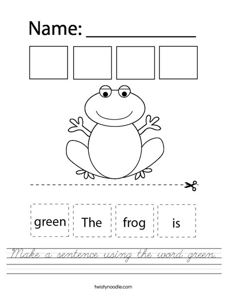 Make a sentence using the word green. Worksheet
