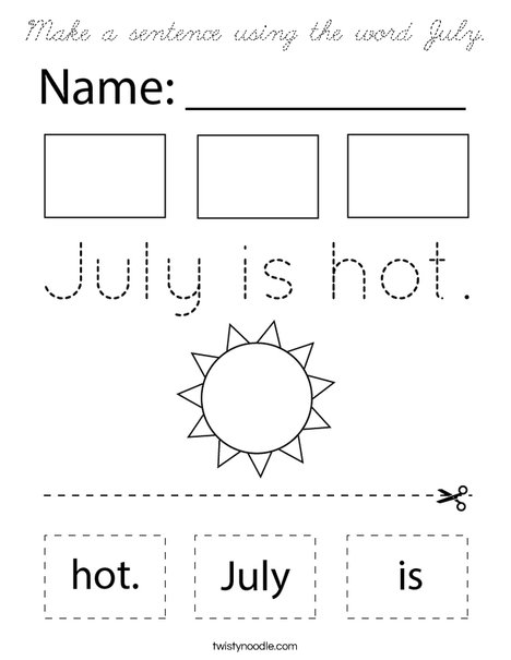 Make a sentence using the word July. Coloring Page