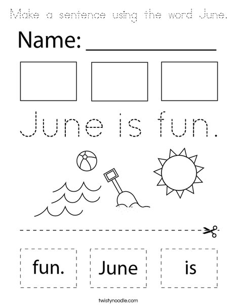 Make a sentence using the word June. Coloring Page