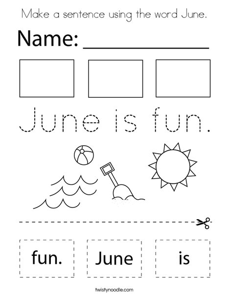 Make a sentence using the word June. Coloring Page