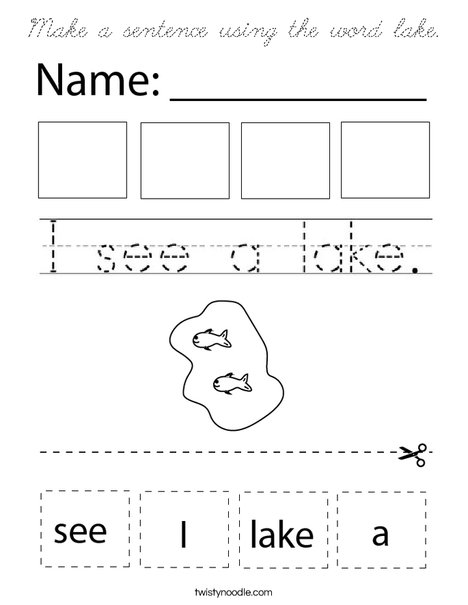 Make a sentence using the word lake. Coloring Page