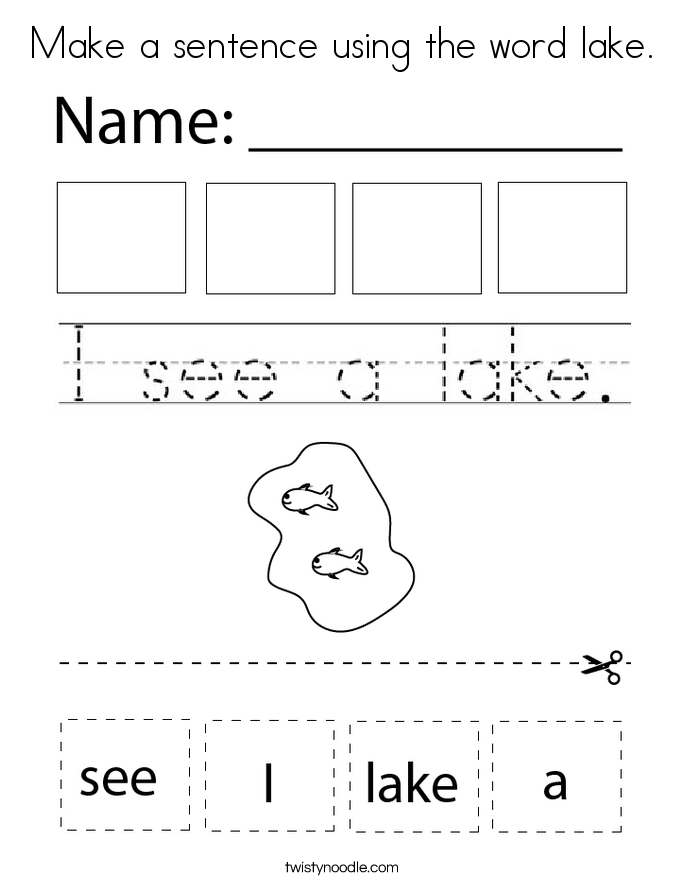 Make a sentence using the word lake. Coloring Page