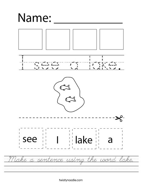 Make a sentence using the word lake. Worksheet
