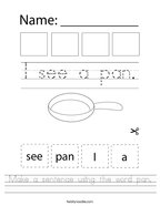 Make a sentence using the word pan Handwriting Sheet