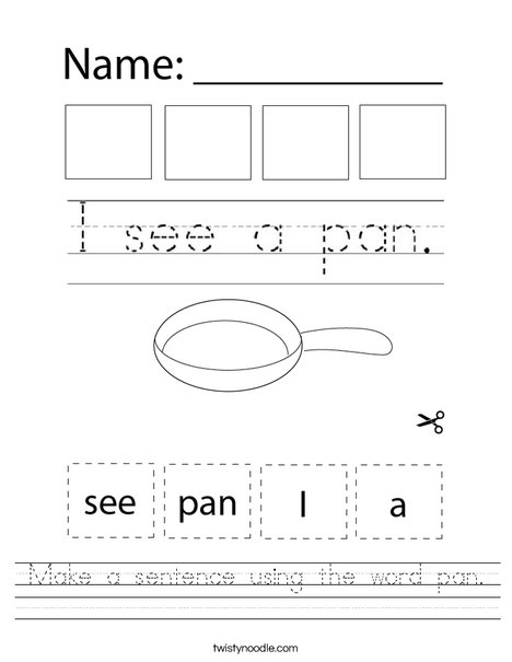 Make a sentence using the word pan. Worksheet