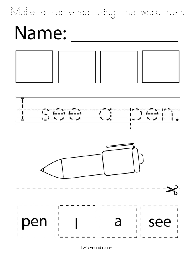 Make a sentence using the word pen. Coloring Page