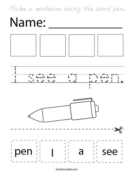 Make a sentence using the word pen. Coloring Page